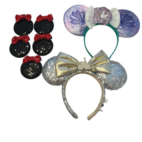Disney Parks & Disguise Minnie Mouse Ears Lot + 5 Hair Clips Set Collector Gift - Picture 1 of 16